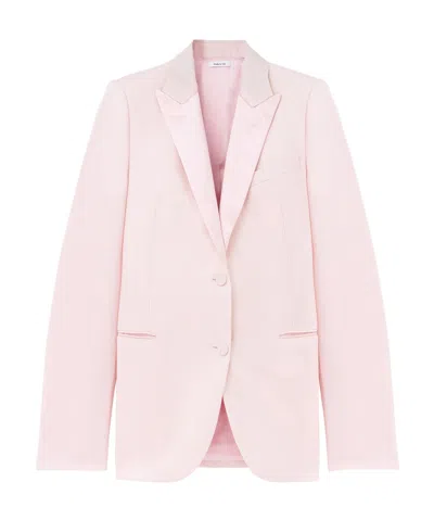 Alexander Mcqueen Wool Ruffle Asymmetric Blazer In Pink