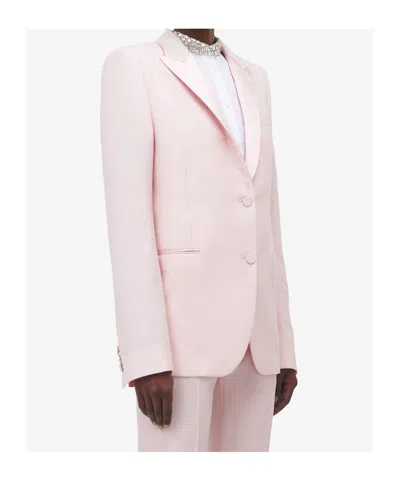 Alexander Mcqueen Wool Ruffle Asymmetric Blazer In Pink