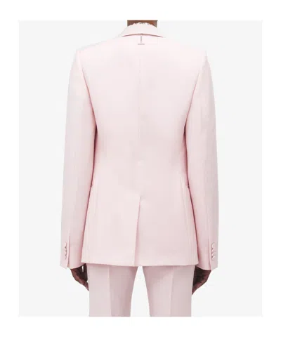 Alexander Mcqueen Wool Ruffle Asymmetric Blazer In Pink