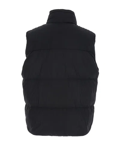 C.p. Company Black Vest With Mock Drawstring Neck And Logo Plaque On The Front