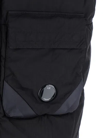 C.p. Company Black Vest With Mock Drawstring Neck And Logo Plaque On The Front