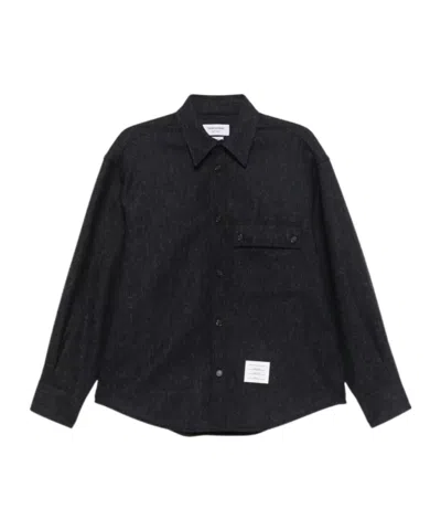 Thom Browne Oversized Shirt With Double Needle In Tweed In Black