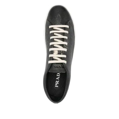 Prada Aged-effect Leather Sneakers In Black