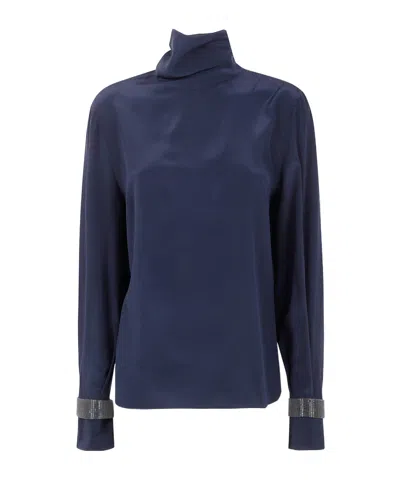 Brunello Cucinelli Turtle Neck Blouse In Blue