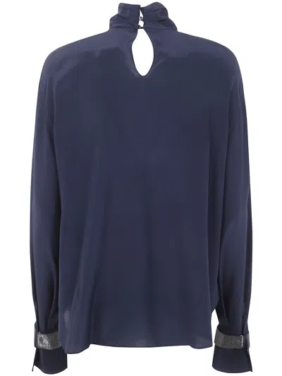Brunello Cucinelli Turtle Neck Blouse In Blue