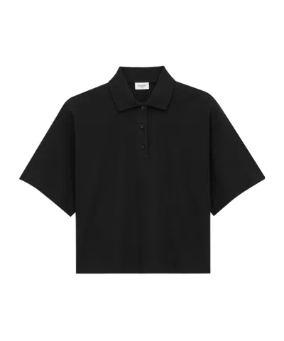 Saint Laurent Black Oversize Polo Shirt With Classic Collar And Tonal Logo Embroidery On The Front In Cotton Pique In Brown