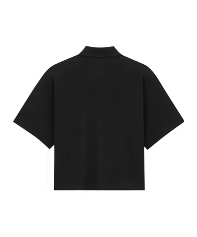 Saint Laurent Black Oversize Polo Shirt With Classic Collar And Tonal Logo Embroidery On The Front In Cotton Pique In Brown