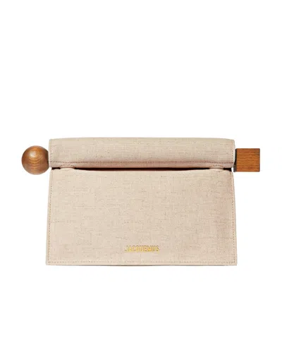 Jacquemus Rectangular Clutch Bag Wooden Handle In Neutral