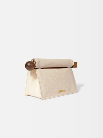 Jacquemus Rectangular Clutch Bag Wooden Handle In Neutral