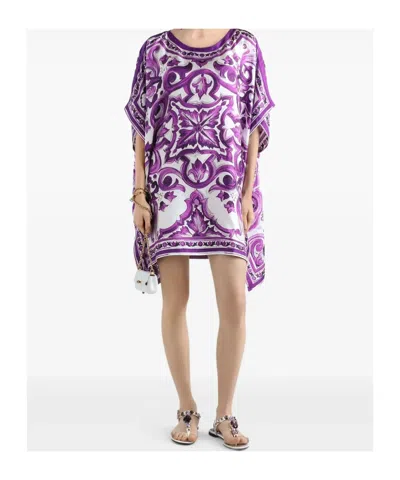 Dolce & Gabbana Farm Rio Printed Viscose Shirt In Purple