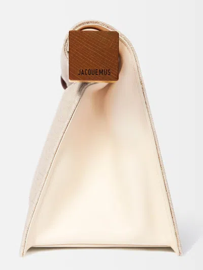Jacquemus Rectangular Clutch Bag Wooden Handle In Neutral