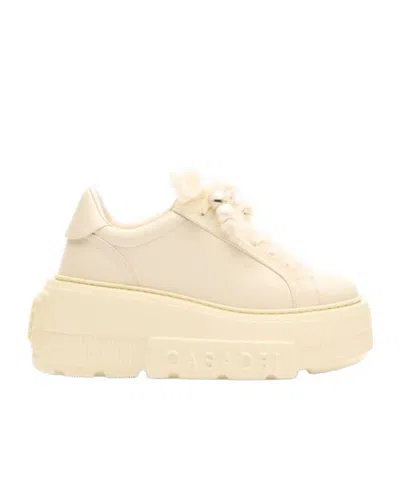 Casadei Low Top Sneakers With Embellished Platform Sole In Neutral