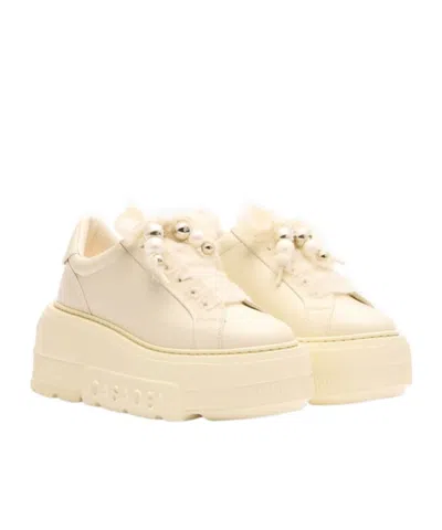 Casadei Low Top Sneakers With Embellished Platform Sole In Neutral