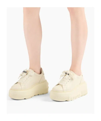 Casadei Low Top Sneakers With Embellished Platform Sole In Neutral
