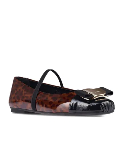 Ferragamo Glossy Patent Flats With Leopard Print And Decorative Bow In Red