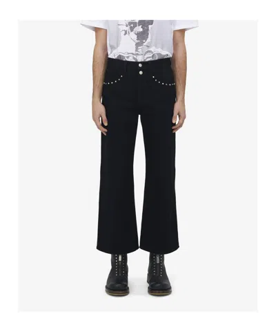 Alexander Mcqueen Men's Cropped Denim Jeans In Black In Black