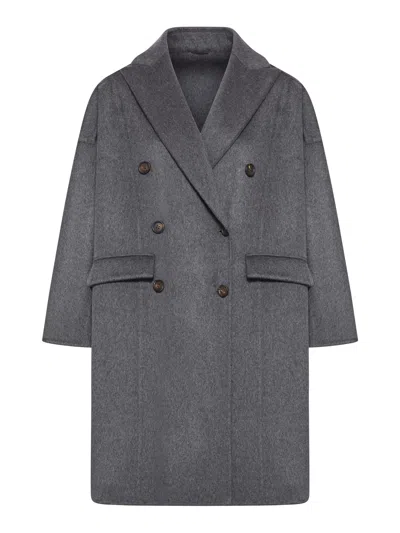 Brunello Cucinelli Double-breasted Cashmere Coat In Gray