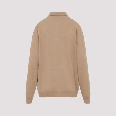 Miu Miu Argyle Pattern Cashmere Polo Pullover In Neutral