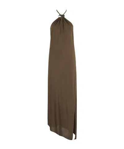 Attico Womens Military Green Halterneck Regular-fit Woven Midi Dress