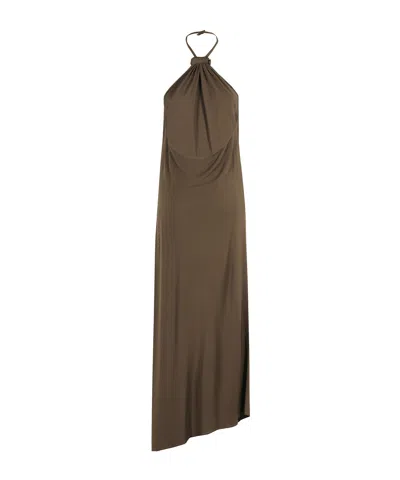Attico Womens Military Green Halterneck Regular-fit Woven Midi Dress