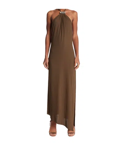 Attico Womens Military Green Halterneck Regular-fit Woven Midi Dress