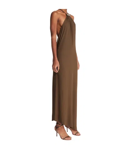 Attico Womens Military Green Halterneck Regular-fit Woven Midi Dress