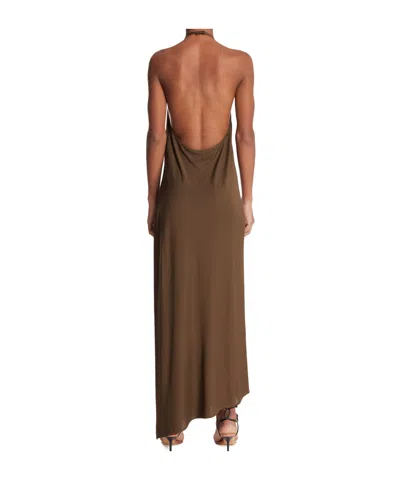 Attico Womens Military Green Halterneck Regular-fit Woven Midi Dress