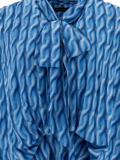 Balenciaga Blue Long Dress With All-over Print And Bow Closure In Fabric Woman