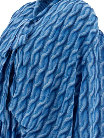 Balenciaga Blue Long Dress With All-over Print And Bow Closure In Fabric Woman