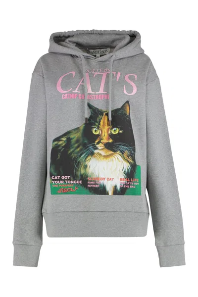 Jw Anderson Grey Cat Print Hoodie In Gray