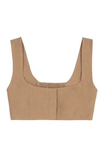 Le Kasha Linen Tank Top In Brown
