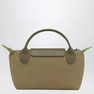 Longchamp Beige Nylon Calf Leather Clutches In Brown