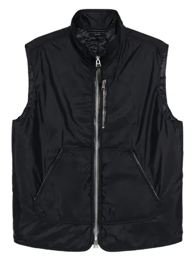 Tom Ford Leather-trimmed Zip-front Vest In Black