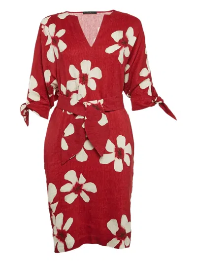 Pre-owned Carolina Herrera Vintage  Floral-print Dress In Red