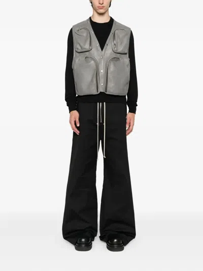 Rick Owens Multi-pocket Leather Vest In Gray