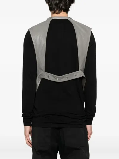 Rick Owens Multi-pocket Leather Vest In Gray