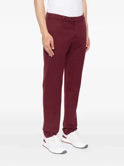 Brunello Cucinelli Cotton Chino Trousers In Burgundy