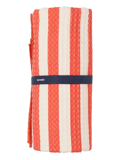 Sunnei Striped Waffle Towel In Red