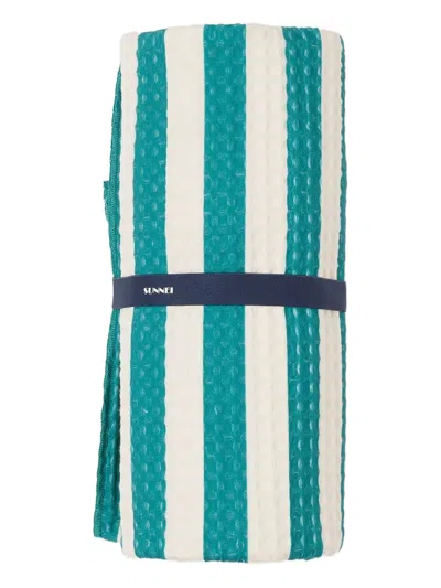 Sunnei Striped Central-logo Beach Towel In Multi