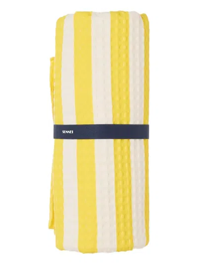 Sunnei Striped Waffle-weave Towel In Yellow