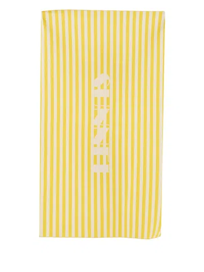 Sunnei Striped Waffle-weave Towel In Yellow