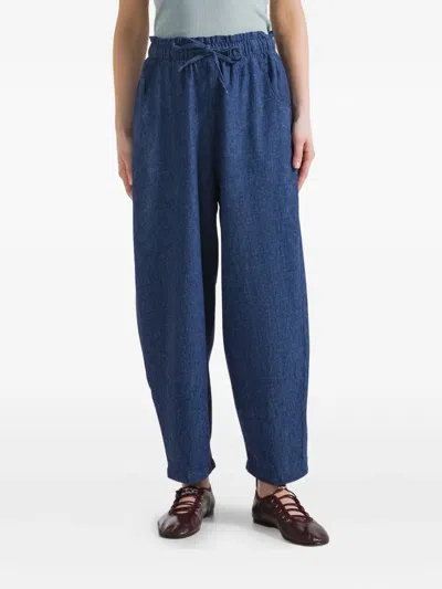 Deha Drawstring Linen Trousers In Blue