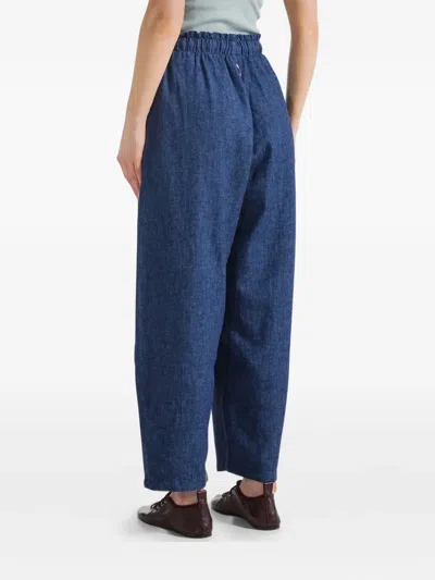 Deha Drawstring Linen Trousers In Blue