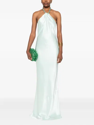 Retroféte Anat Beaded Halter Dress In Blue