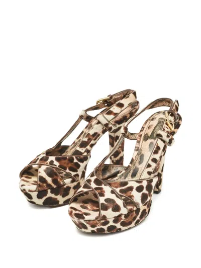 Pre-owned Dolce & Gabbana 120mm Leopard-print Platform Sandals