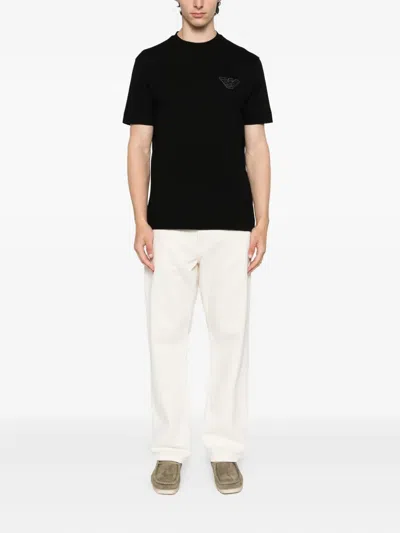 Emporio Armani Eagle-emblem Cotton T-shirt In Black