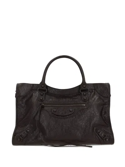 Balenciaga Le City Stud-embellished Leather Tote Bag In Brown