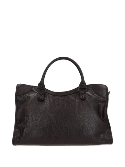 Balenciaga Le City Stud-embellished Leather Tote Bag In Brown