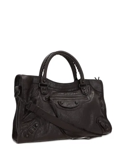 Balenciaga Le City Stud-embellished Leather Tote Bag In Brown