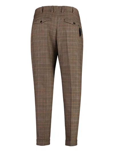 Pt Torino Pleated Checked Trousers In Brown